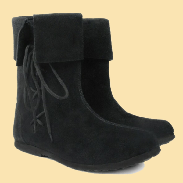Stulpenstiefel aus Wildleder mit  Gummisohle - schwarz - Gr. 42