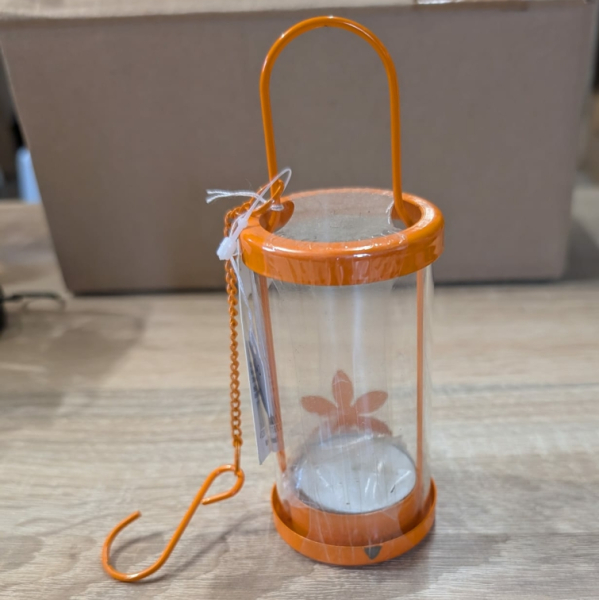 Teelicht-Laterne Blume - orange - 2. Wahl