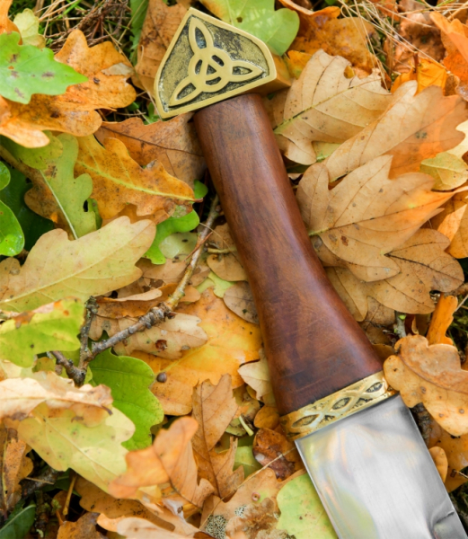 Wikinger-Sax mit brauner Lederscheide und Holzgriff